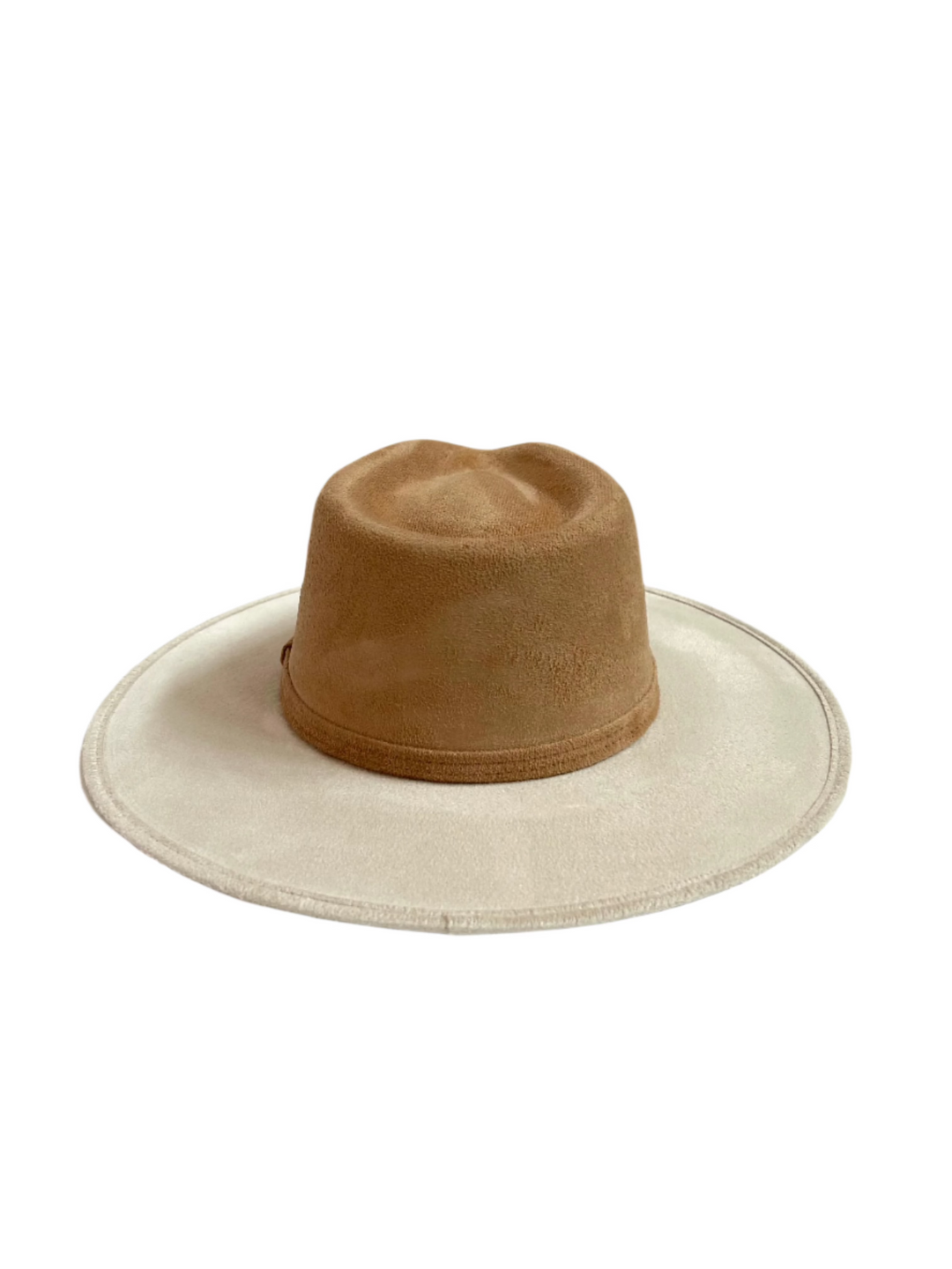 Vegan Suede Rancher Hat - Two Tone - Ivory + Cappuccino