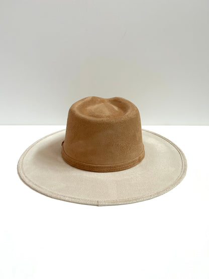 Vegan Suede Rancher Hat - Two Tone - Ivory + Cappuccino