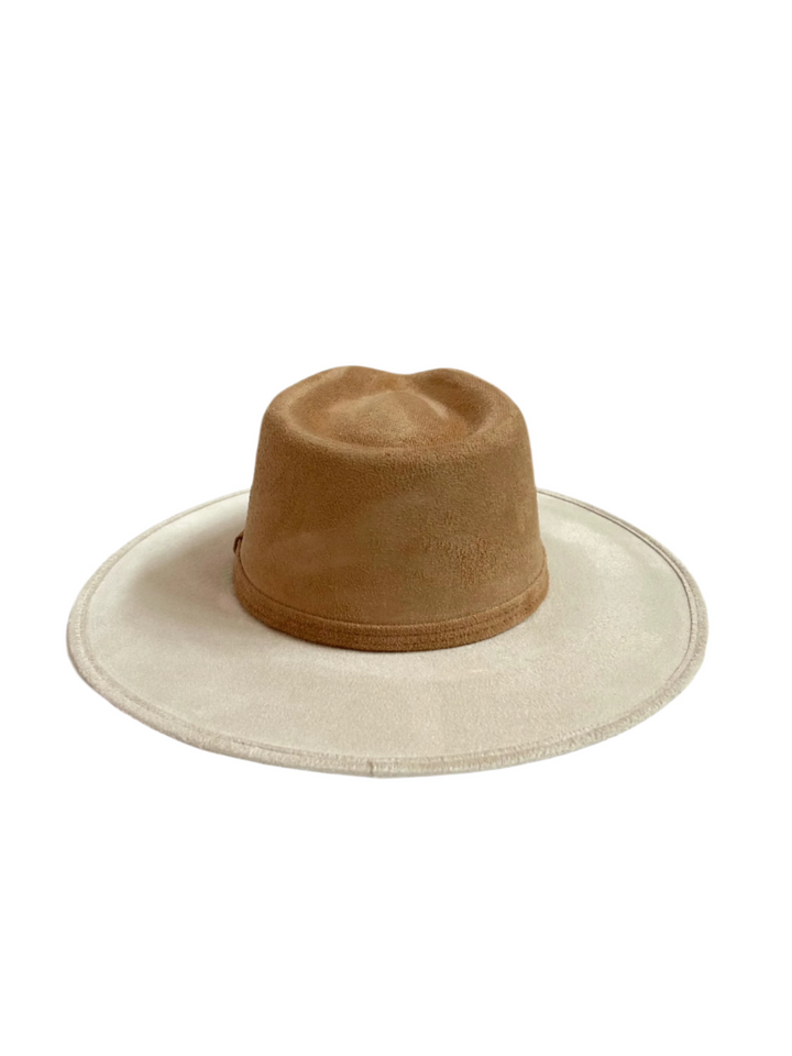 Vegan Suede Rancher Hat - Two Tone - Ivory + Cappuccino