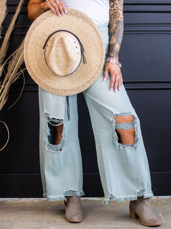 Cabana Chic Flat Brim Palm Leaf Hat