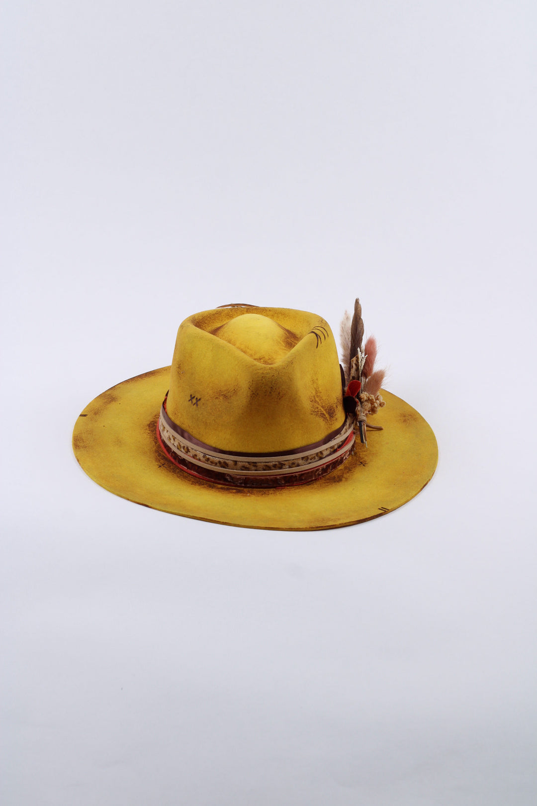 The Lainey Rancher - Wool Felt - Yellow Vintage Distressed