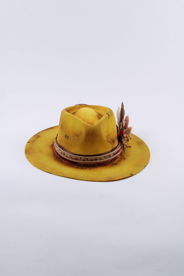 The Lainey Rancher - Wool Felt - Yellow Vintage Distressed
