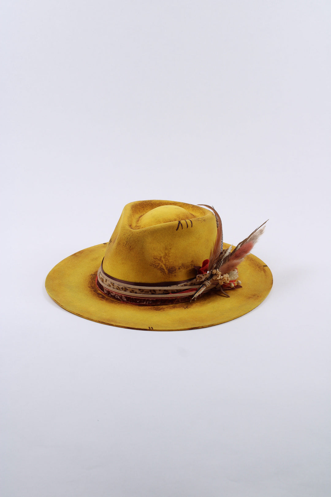 The Lainey Rancher - Wool Felt - Yellow Vintage Distressed