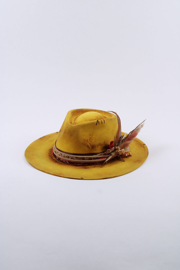 The Lainey Rancher - Wool Felt - Yellow Vintage Distressed