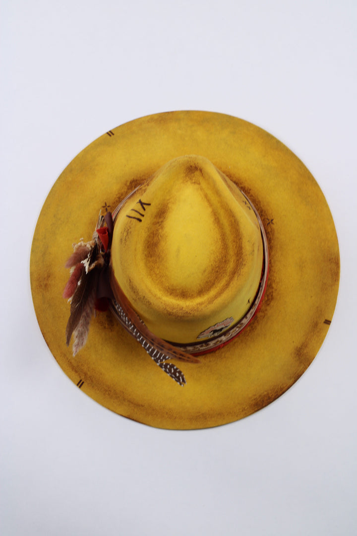 The Lainey Rancher - Wool Felt - Yellow Vintage Distressed