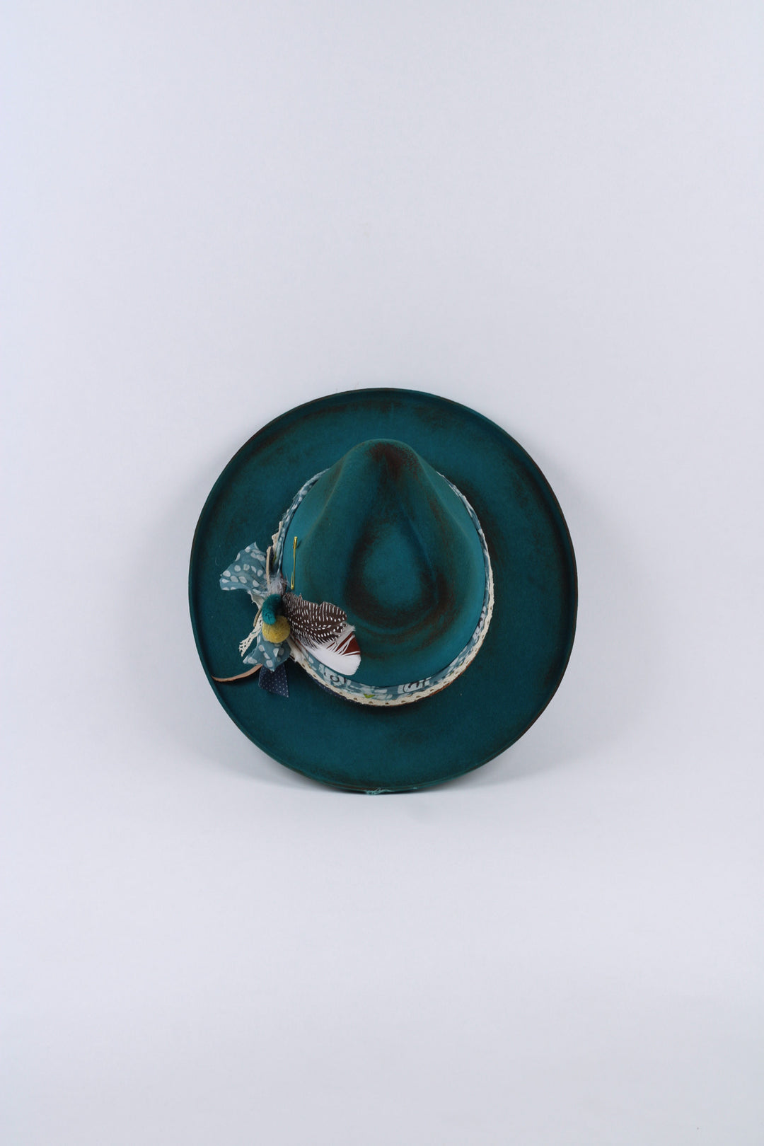 The Jamie - Wool Felt - Turquoise pencil brim distressed