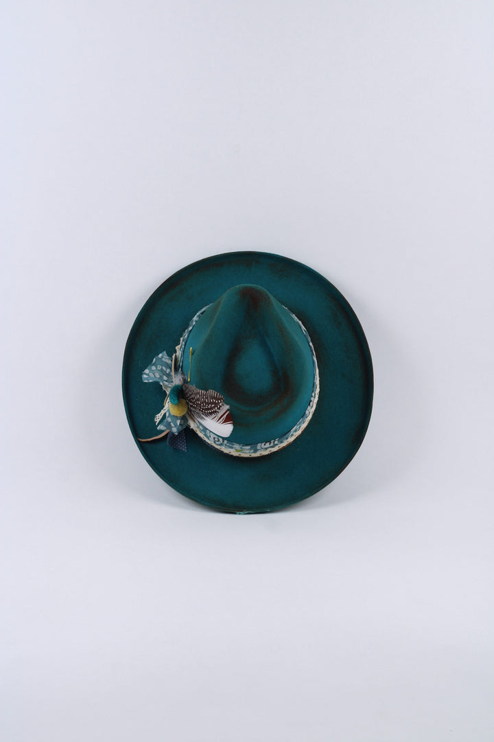 The Jamie - Wool Felt - Turquoise pencil brim distressed