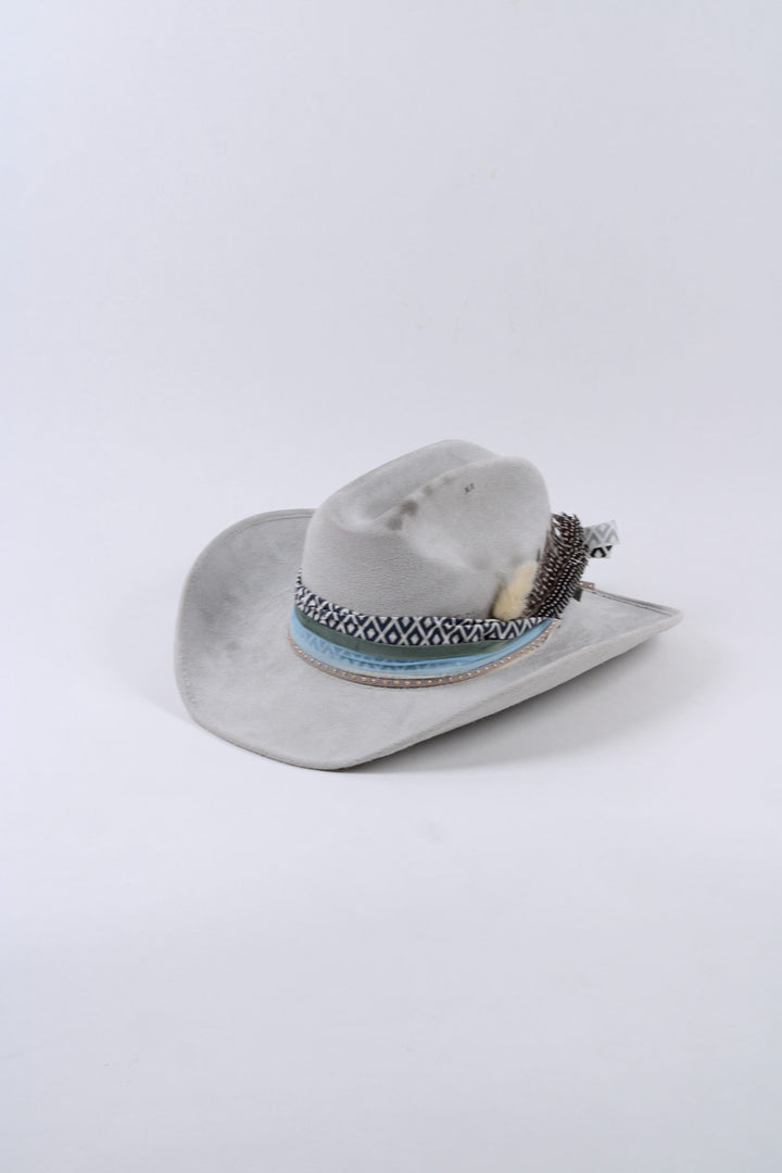 The Tess Texana Vegan Suede Cowboy Hat - Light Grey Custom