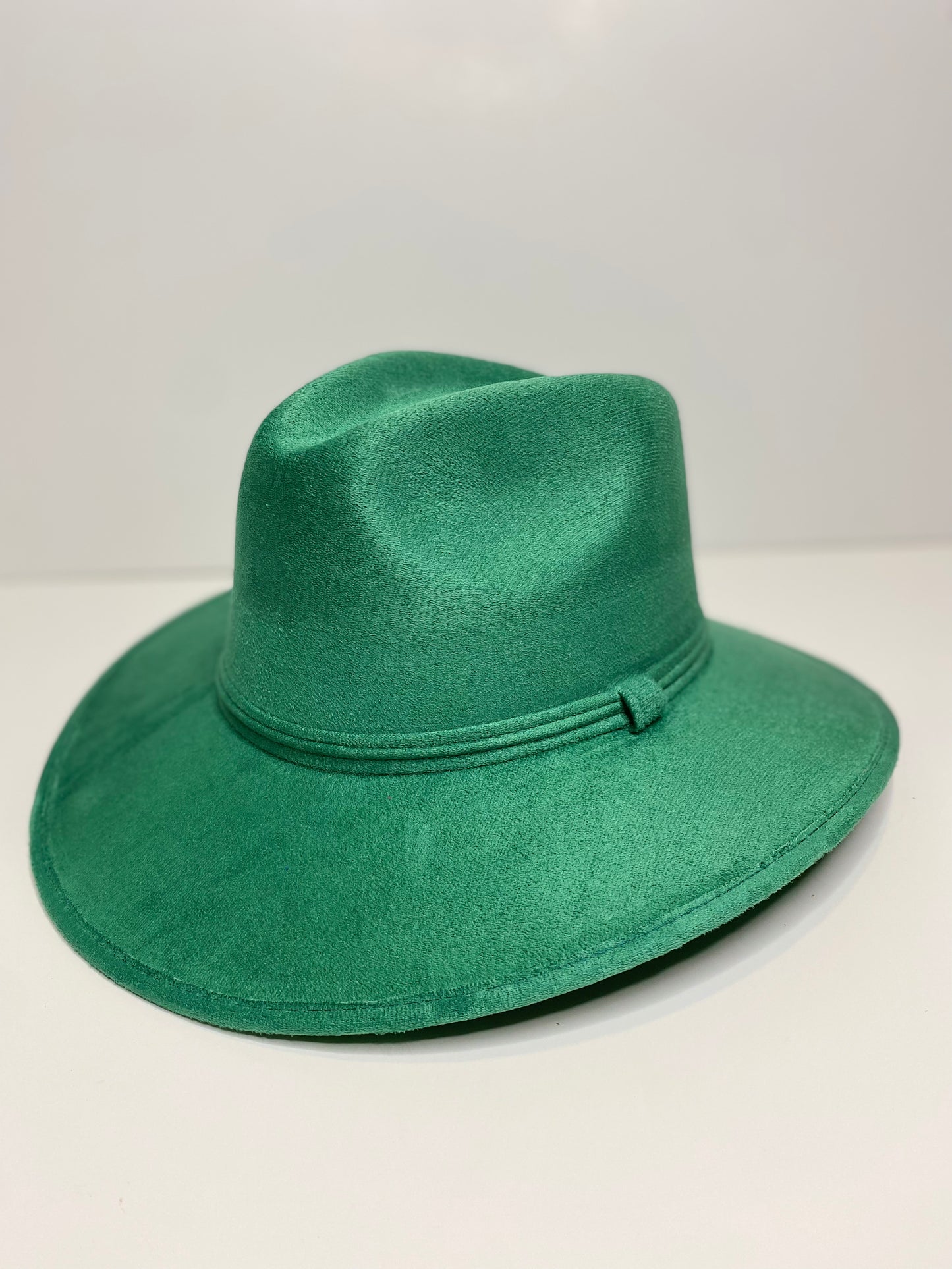 Vegan Suede Western Cowboy Fedora Hat- Jungle Green