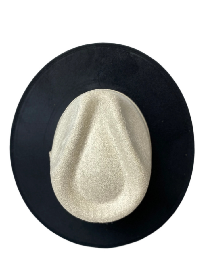 Vegan Suede Rancher Hat - Two Tone - Black + Ivory