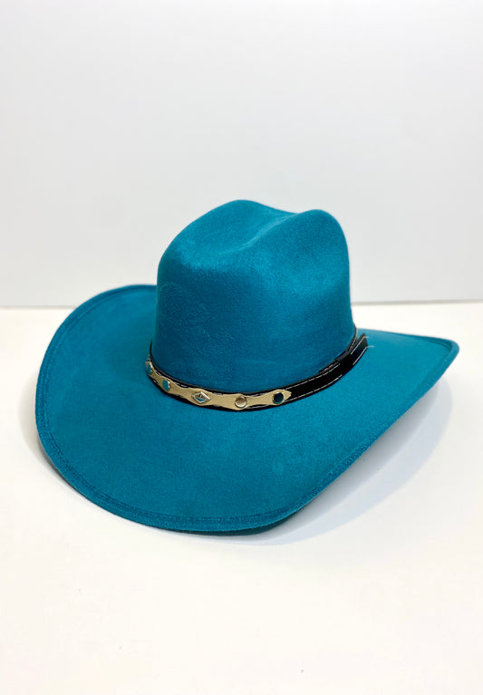 Austin Vegan Suede Cowboy Hat- Teal Blue