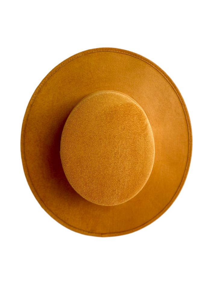 Vegan Suede Flat Top Hat- Mango