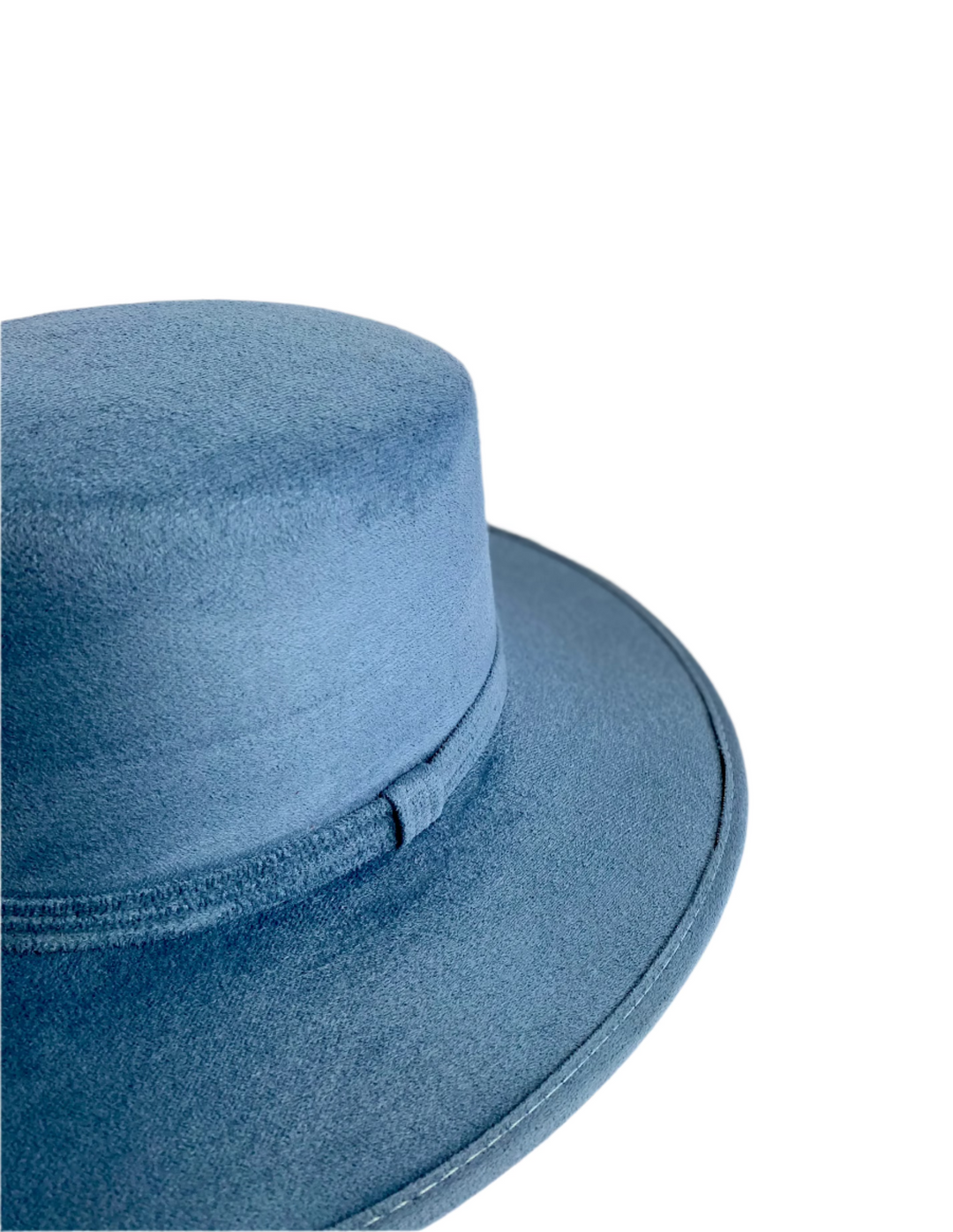 Vegan Suede Flat Top Hat- Denim Blue