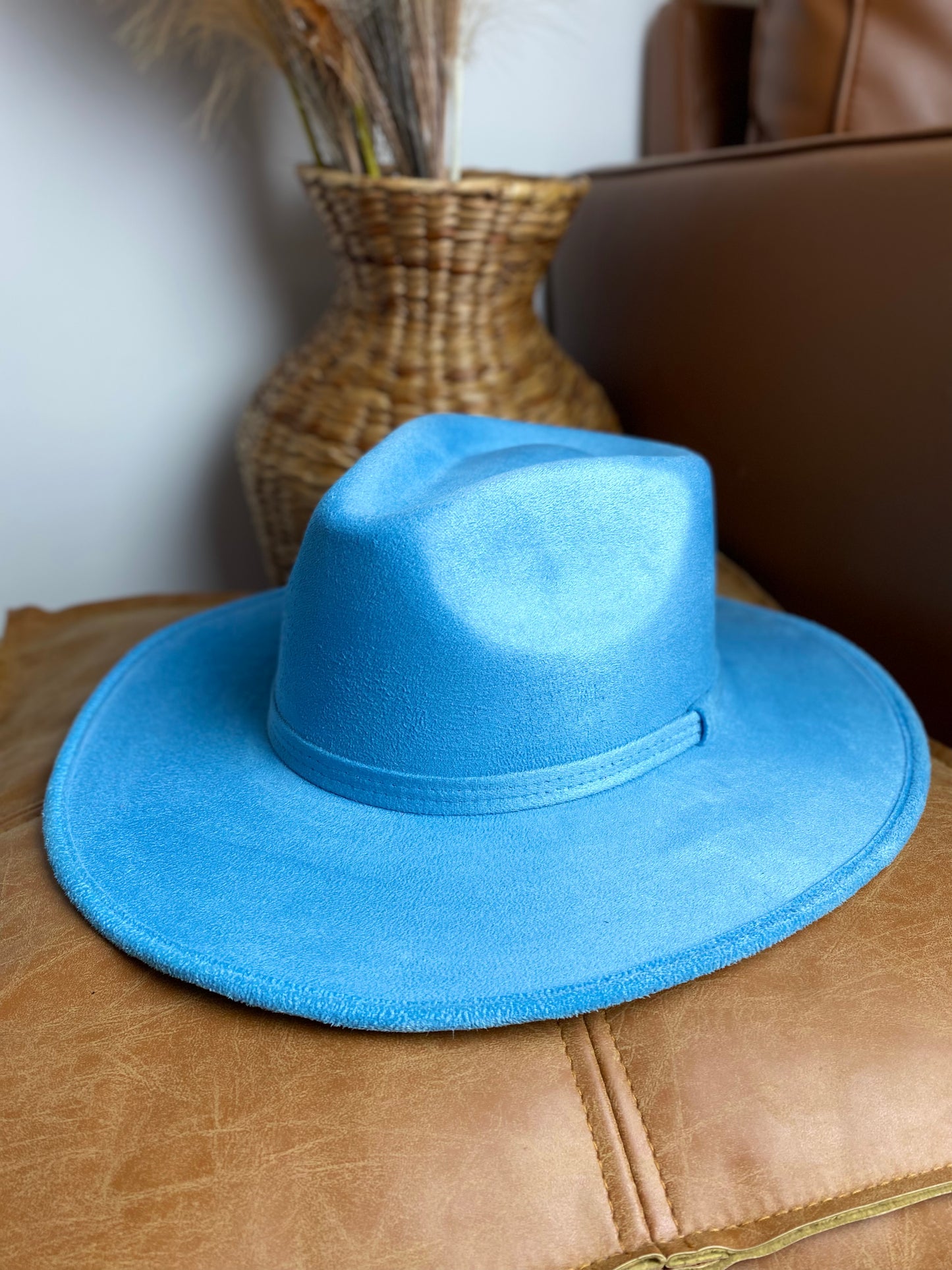 Vegan Suede Rancher Hat- Aqua Blue