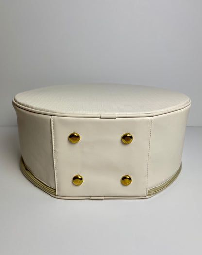 Hat Box Faux Leather Pastel Snake Print - Ivory