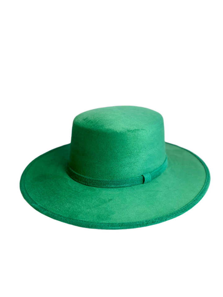 Vegan Suede Flat Top Hat- Jungle Green