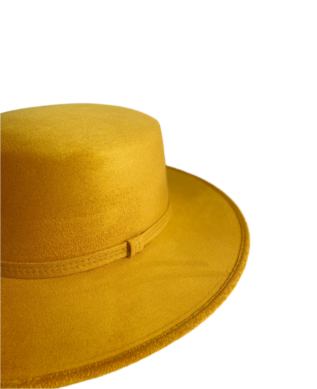 Vegan Suede Flat Top Hat- Mustard