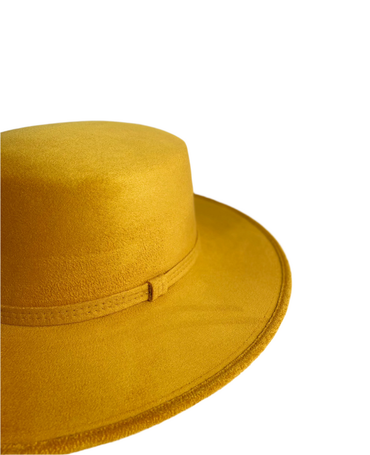 Vegan Suede Flat Top Hat- Mustard