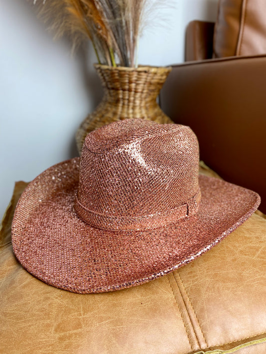 Western Cowboy Glitter Hat- Rose Gold