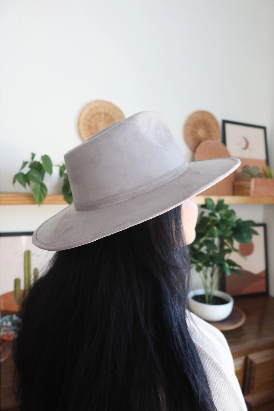 Vegan Suede Rancher Hat- Light Grey
