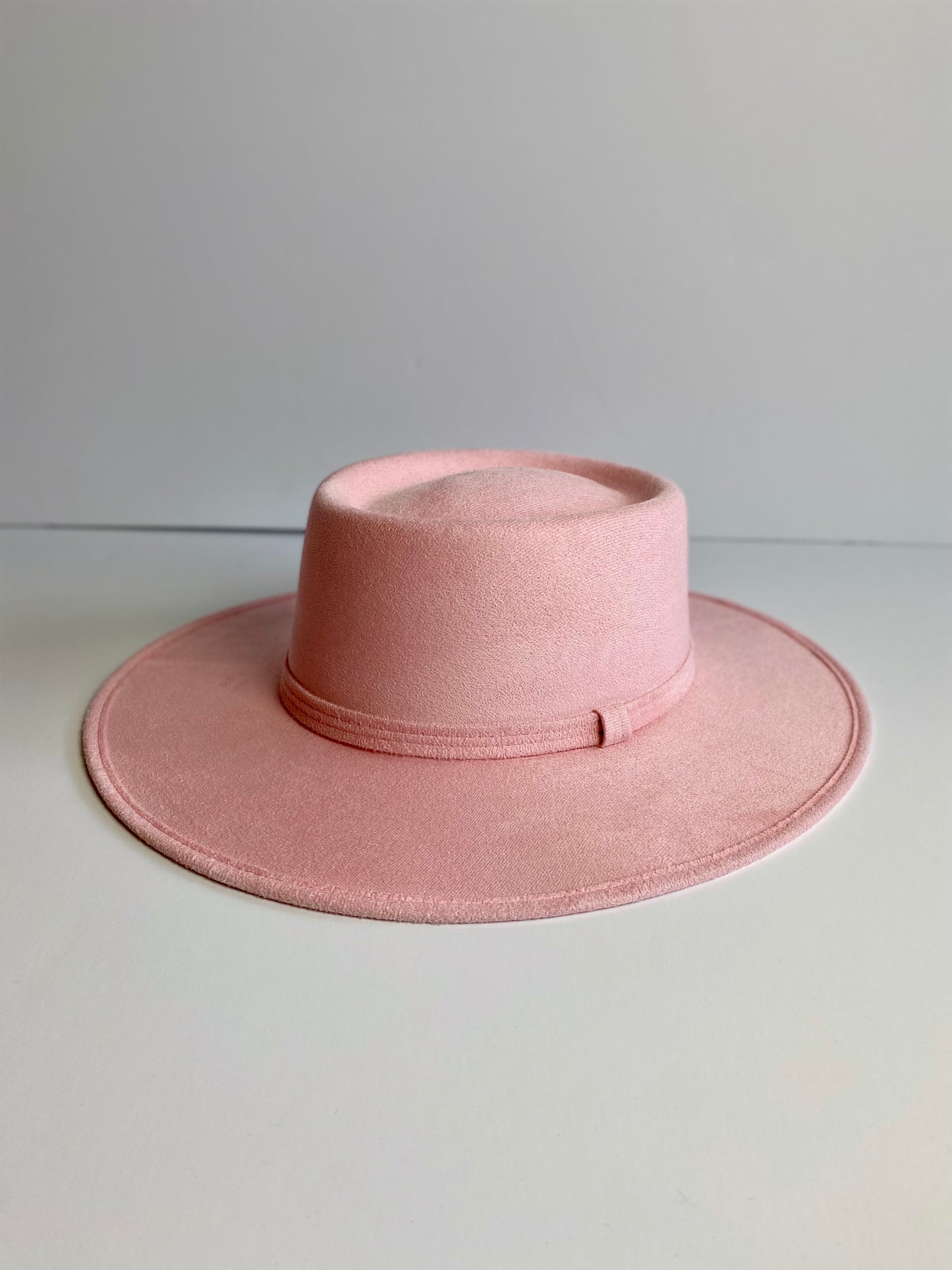 Vegan Suede Boater Hat- Blush Pink