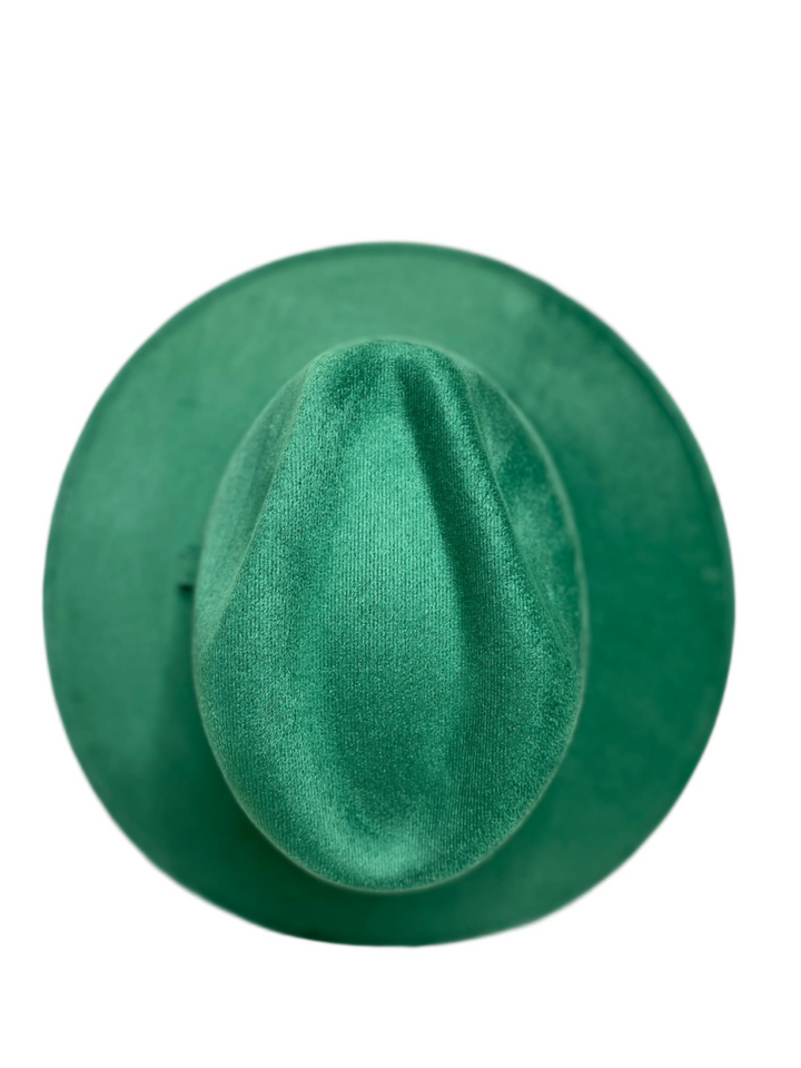 Vegan Suede Western Cowboy Fedora Hat- Jungle Green