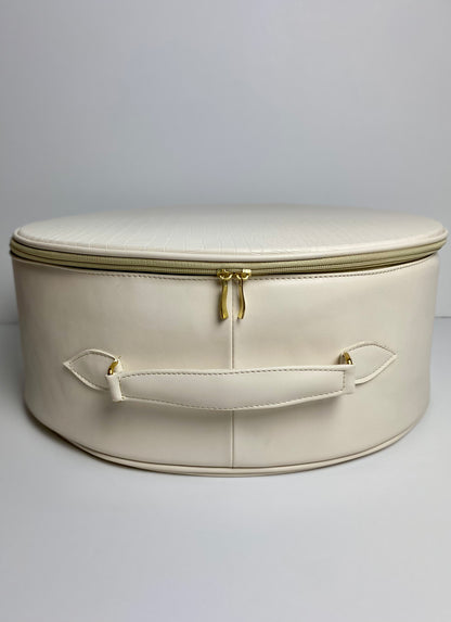 Hat Box Faux Leather Pastel Snake Print - Ivory