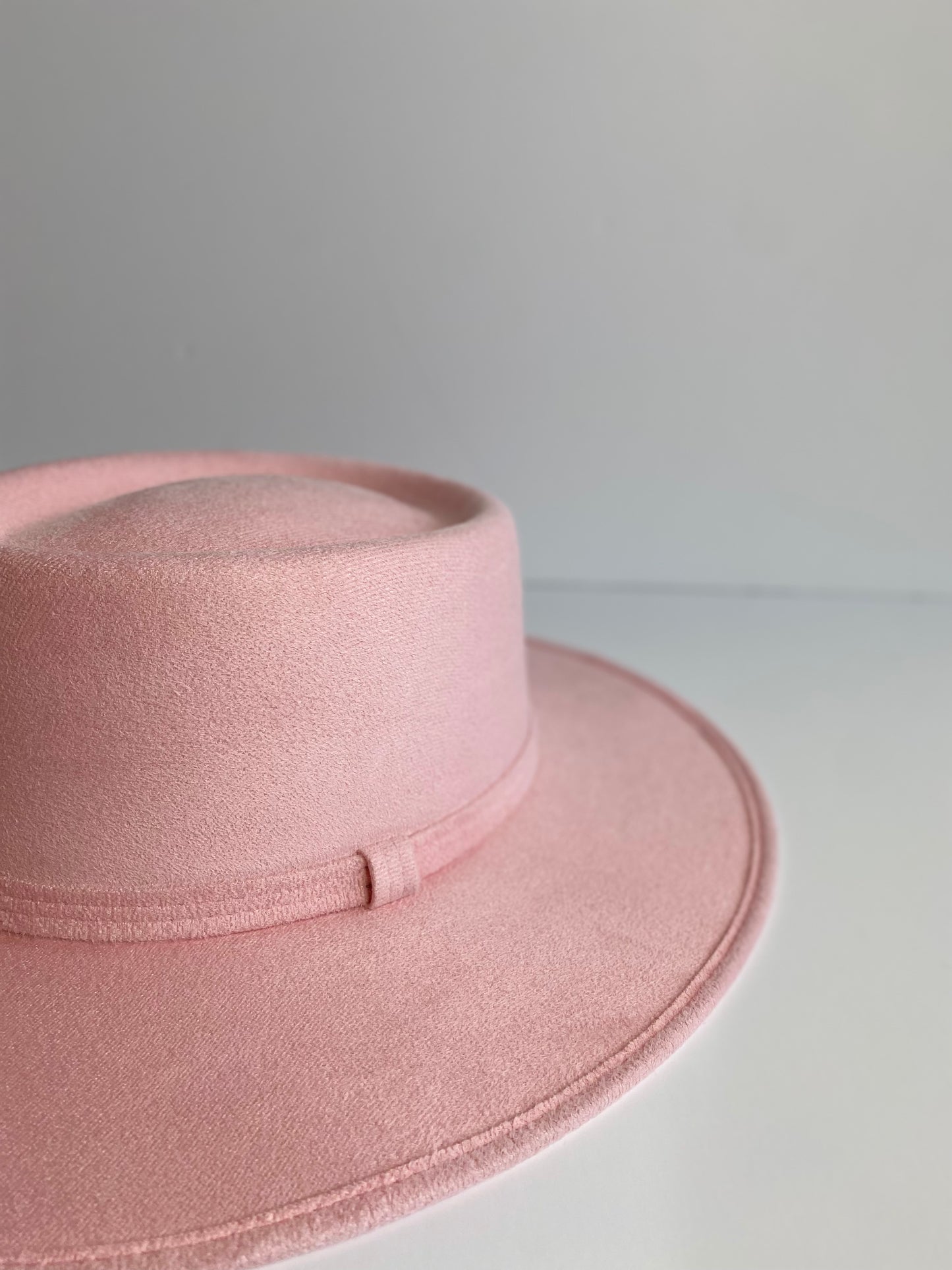 Vegan Suede Boater Hat- Blush Pink