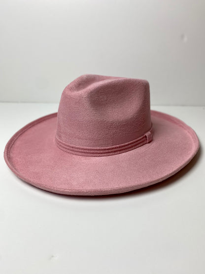 Vegan Suede Rancher Hat - Pencil Brim - Blush Pink