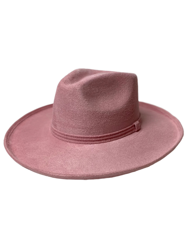 Vegan Suede Rancher Hat - Pencil Brim - Blush Pink