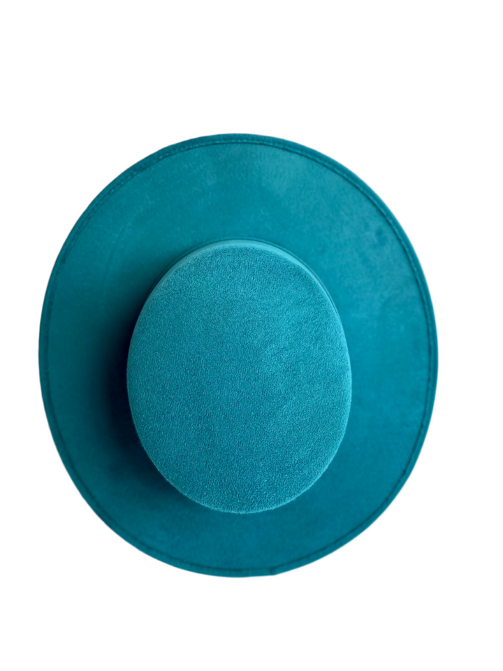 Vegan Suede Flat Top Hat- Teal