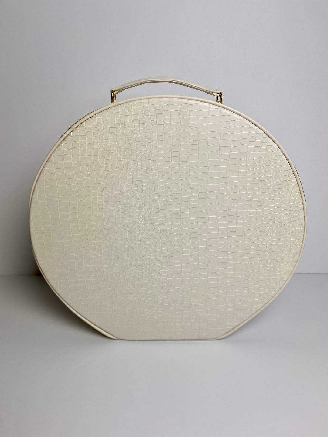 Hat Box Faux Leather Pastel Snake Print - Ivory