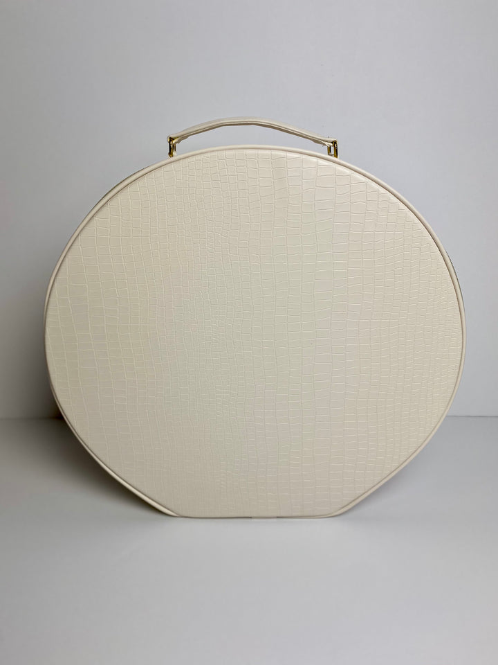 Hat Box Faux Leather Pastel Snake Print - Ivory