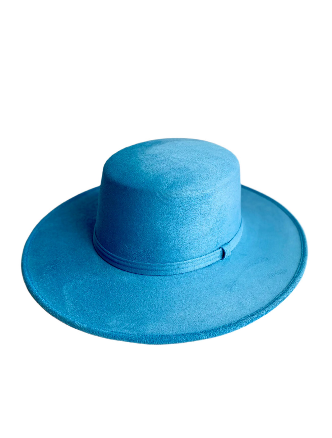 Vegan Suede Flat Top Hat- Aqua Blue