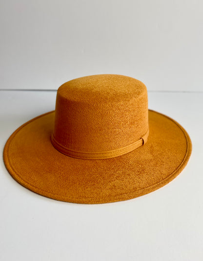 Vegan Suede Flat Top Hat- Mango