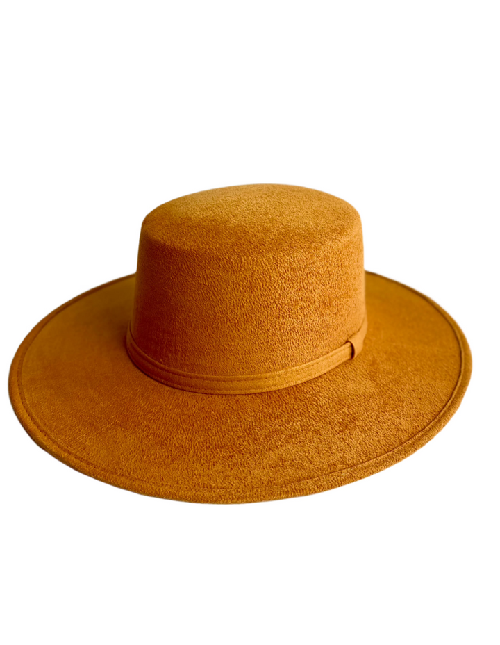 Vegan Suede Flat Top Hat- Mango