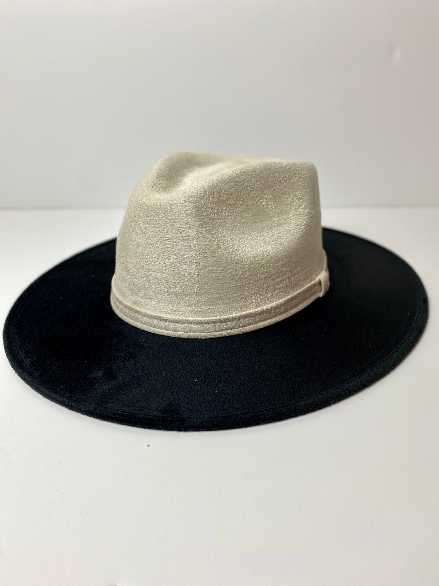 Vegan Suede Rancher Hat - Two Tone - Black + Ivory