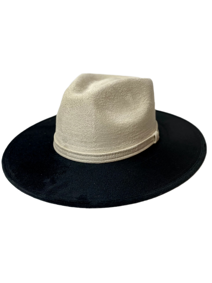 Vegan Suede Rancher Hat - Two Tone - Black + Ivory