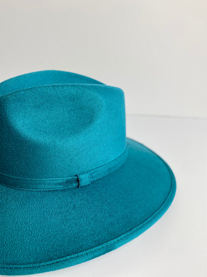 Vegan Suede Western Cowboy Hat- Teal