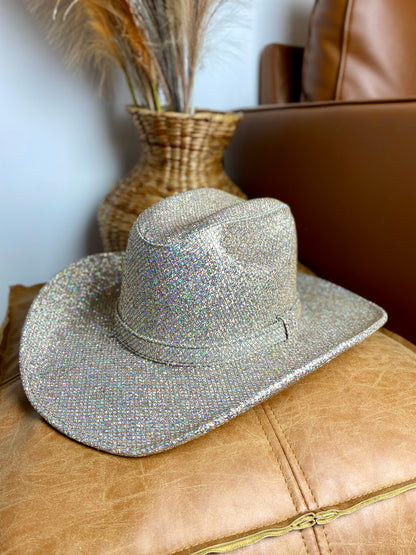 Western Cowboy Glitter Hat- Silver/Champagne