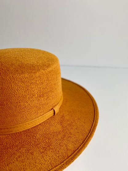 Vegan Suede Flat Top Hat- Mango