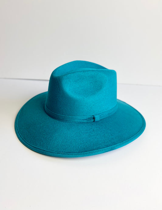 Vegan Suede Western Cowboy Fedora Hat- Teal