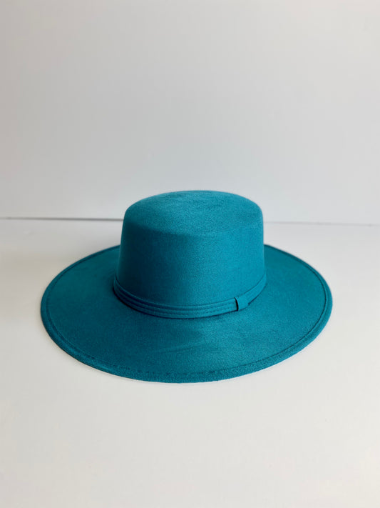 Vegan Suede Flat Top Hat- Teal