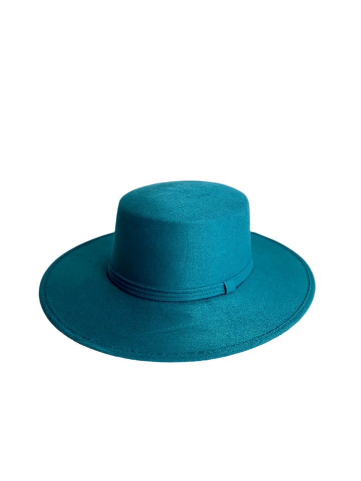 Vegan Suede Flat Top Hat- Teal