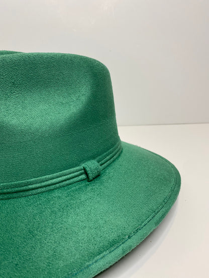 Vegan Suede Western Cowboy Fedora Hat- Jungle Green