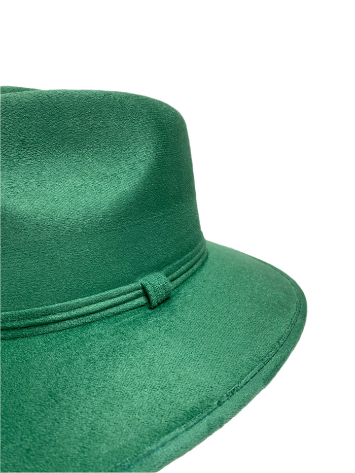 Vegan Suede Western Cowboy Fedora Hat- Jungle Green