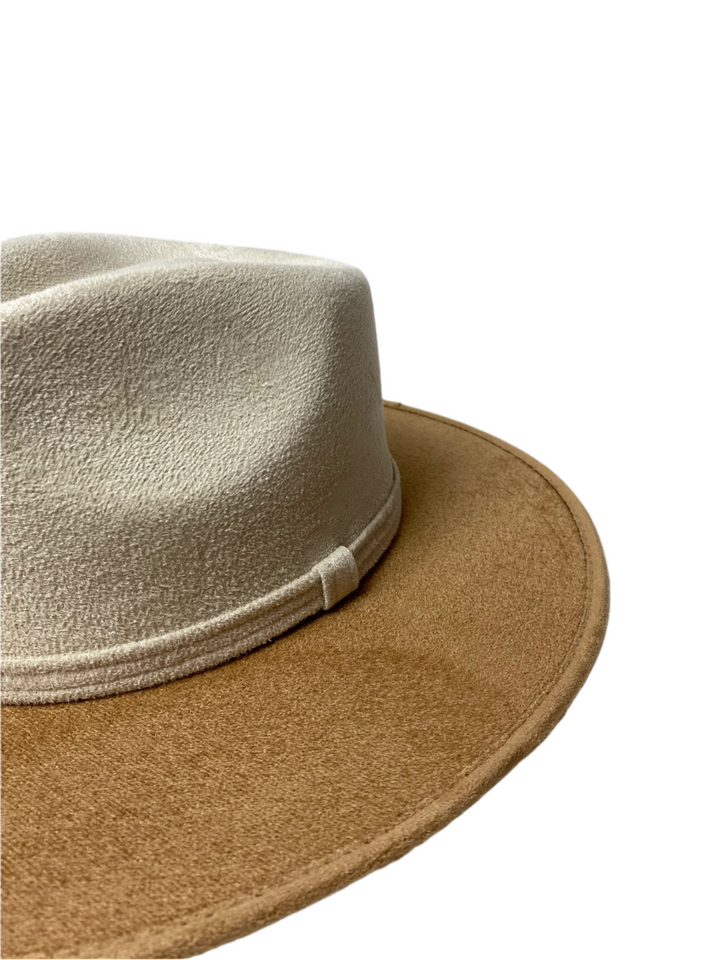 Vegan Suede Rancher Hat - Two Tone - Cappuccino + Ivory