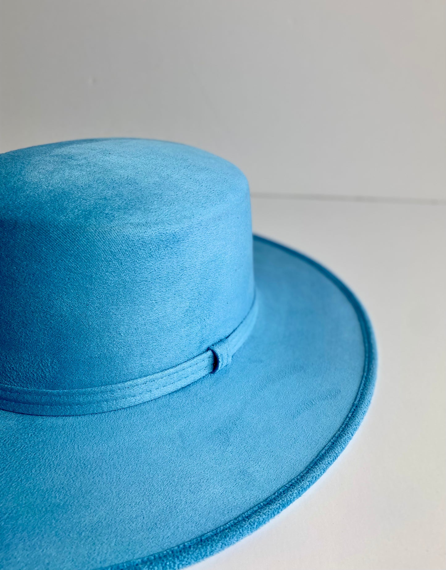 Vegan Suede Flat Top Hat- Aqua Blue
