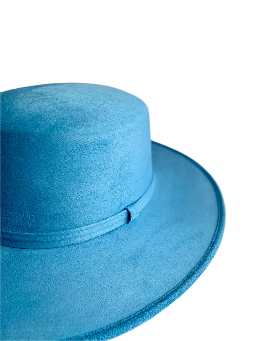 Vegan Suede Flat Top Hat- Aqua Blue