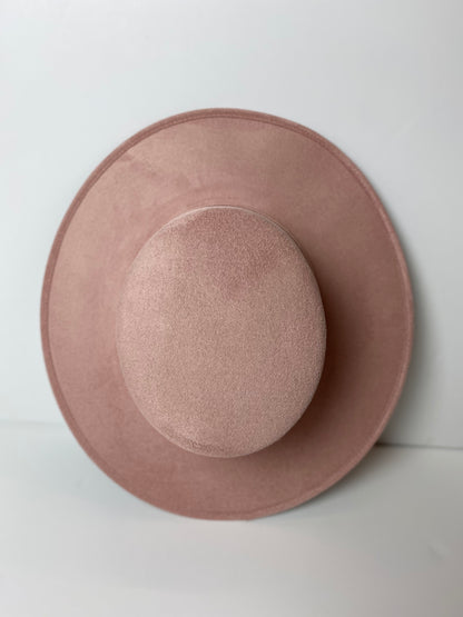 Vegan Suede Flat Top Hat- Pale Dusty Rose